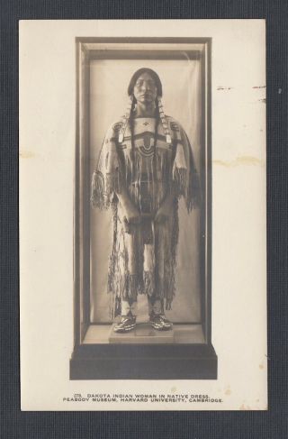 Usa 1950s Dakota Indian Woman In Native Dress Harvard Real Photo Postcard Rppc