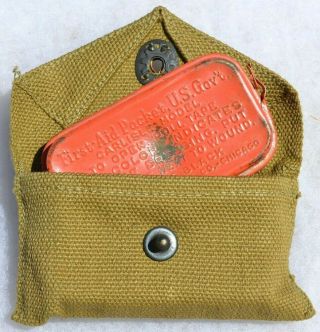 Us Wwii Medic Belt Pouch And Can With Contents First Aid Packet U.  S.  Army Ww2