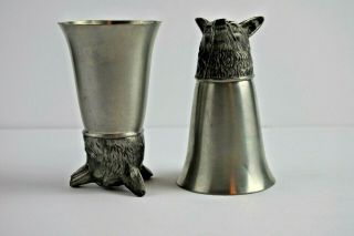 Vintage Pewter Fox Head Stirrup Cup Set 5 " Tall