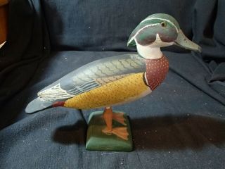 Old 1/2 Size Standing Drake Wood Duck Decoy By Harry V.  Shourds Iii Seaville Nj