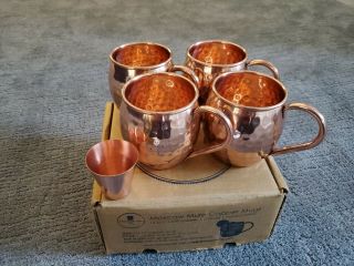 Moscow Mule Copper Mugs Hammered Barrel Solid 16 Oz Cups Drinking Mug Set Of 4