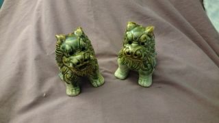 Pair Shishi Shisa Chinese Guardian Lions Foo Dogs Porcelain Figurines