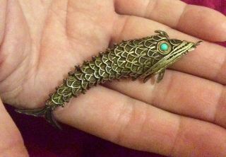 ANTIQUE CHINESE GOLD GILT SOLID SILVER FiILIGREE ARTICULATED FISH PENDANT LUCKY 3