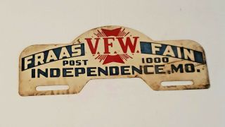 Vintage Metal Vfw License Plate Topper V.  F.  W.  Post No.  1000 Independence Mo.