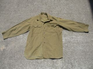 U.  S.  Army Wwii Od Wool Shirt With Gas Flap Large Size 17 - 33 With Ryukus Command