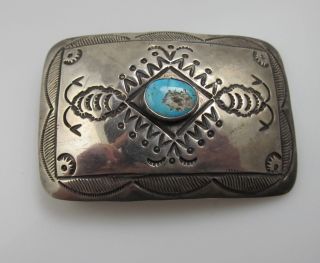 Vintage Sterling Silver Turquoise Native American Belt Buckle Signed
