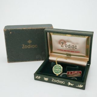 Vintage Zodiac Watch Box Green Inner Outer Presentation Case Tags Collectible