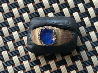 Ancient Byzantine Bronze Ring With Blue Stone Circa 800 - 1300 Ad Very Rare
