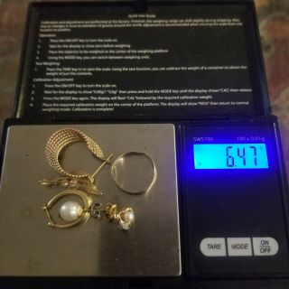 Vintage 14K 585 Yellow Gold 5 Diamond Pearls Single Earrings & 7 Ring 6.  47 grams 3
