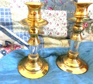 Candlesticks Vintage Lucite And Brass Candle Holders 7 1/2 " Ex