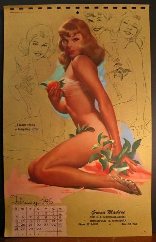 Ted Withers Calendar Page February 1956 Study Tempting Offer Griuna Minneapolis