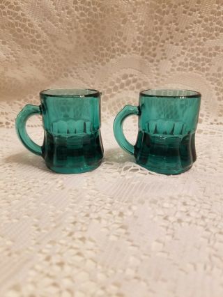 Teal/ Aqua Federal Glass Mini Mugs/ Shot Glasses