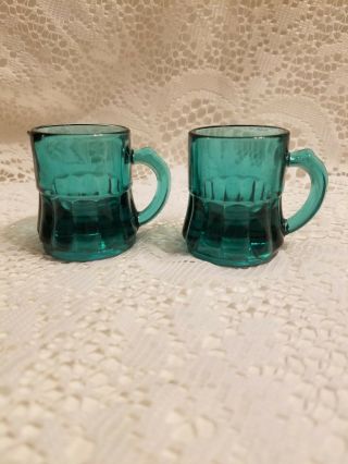 Teal/ Aqua Federal Glass Mini Mugs/ Shot Glasses 2