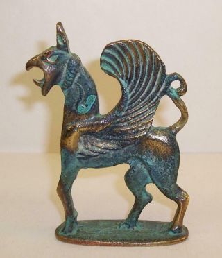 Vintage Brass Bronze Ancient Greek Griffin Sculpture Souvenir Ornament - 1970s