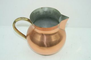 Vintage Copper Water Pitcher Brass Handle 6.  25 " Made In Portugal