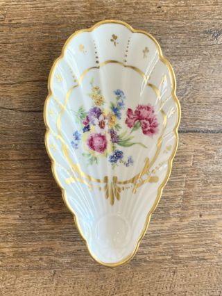 Antique Limoges Porcelain Trinket Dish Shell Flowers Gold France