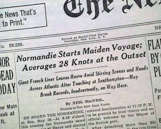 Ss Normandie French Ocean Liner Passenger Ship Maiden Voyage Start1935 Newspaper