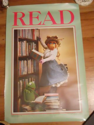 1980 American Library Poster Read Kermit Miss Piggy Jim Henson Muppets 22x34