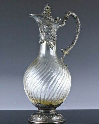 Gorgeousc1900 Art Nouveau Pewter & Cut Glass Wine Ewer Claret Pitcher Kayserzinn