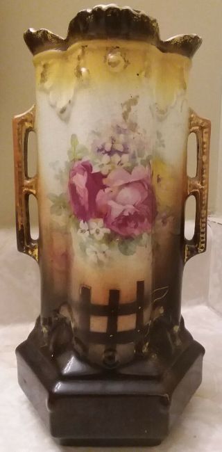 Minster Art Nouveau Pottery Vase Rose Flowers 9 7/8 " Tall Antique Estate Decor