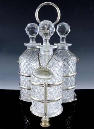 Vfine 1879 Victorian Silver Plate Cut Glass Liquor Decanter Tantalus Mappin Webb