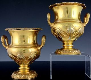 Pair C1880 Victorian Gold Gilt Silver Plate Small Urn Vases Walker Hall