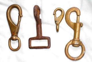 4 Vintage Spring Hooks - Brass And Steel Swivel Eye Bolt Hook Clip Spring