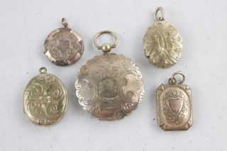 5 X Antique Rolled Gold Lockets Inc.  Engraved,  Floral,  Shield
