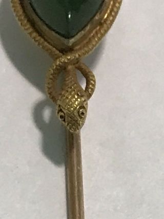 antique 14kt Jade Stickpin With Snake Accent 2