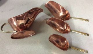 Set Of 3 Solid Copper Measuring Scoops With Brass Handles,  Trudeau Gravy Boat