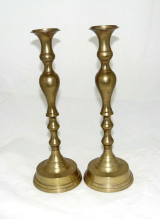 Vintage Brass Taper Candle Holder Candlestick Patina 12.  5 " Tall Set Of 2
