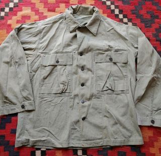 Vintage Wwii Us Army Harringbone Hbt Combat Jacket Shirt 13 Star Buttons 42 R