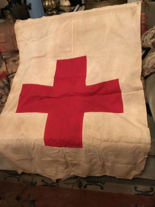 Large Ww Ii Era Linen Red Cross Flag 45” X 66”