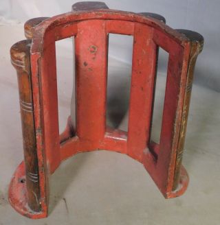 Antique Cast Iron Old Red Paint Polished Oak Wood harness tack Bracket Hanger 3