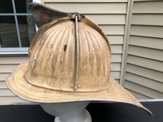 Vintage Cairns & Brothers Fire Fighter Department Metal Helmet White Paint