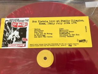 SEX PISTOLS RED SPATTERED VINYL LP (LIVE AT STADIO OLIMPICO) LTD TO 300 COPIES 2