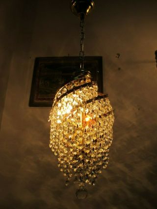 Antique Vnt French Beehive Style Real Swarovski Crystal Chandelier 1940 