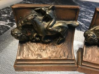 Vintage The Buffalo Hunt Bookends Brave On Horse Hunting Buffalo Bronze Figurine