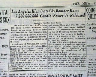 Hoover Dam Boulder Begins Transmitting Electricty Los Angeles Ca 1936 Newspaper