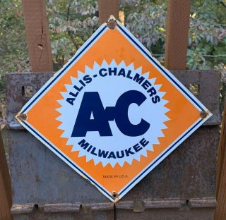 Vintage Old Ac Allis Chalmers Porcelain Plaque Service Station Sign