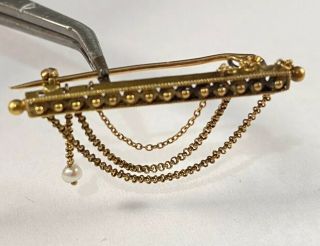 Antique Solid 18k Yellow Gold Single Pearl Dangle Unknown Odd Pin Brooch 2.  6g