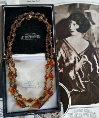 Antique Art Deco 1920s Egyptian Revival Neiger Beads Necklace Czech Amber Glass