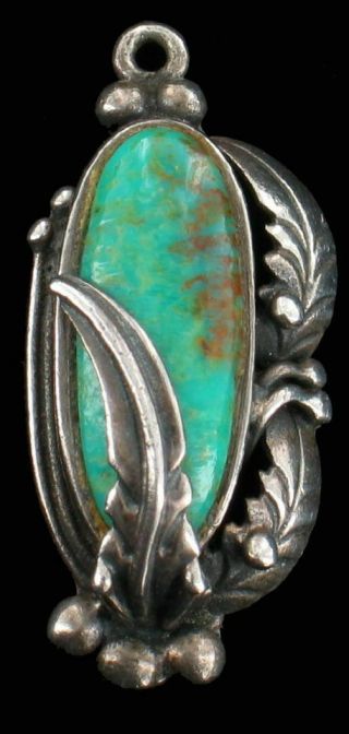 Vintage Old Pawn Navajo Sterling Royston Turquoise Leaf Asymmetrical Pendant