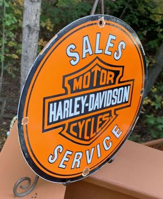 VINTAGE 1950 ' S HARLEY DAVIDSON MOTORCYCLE PORCELAIN GAS SERVICE STATION SIGN 2