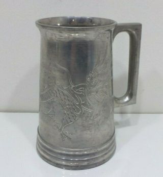 Vintage Lonkee Swatow Pewter Chinese Dragon Steins Tankards Mugs Glass Bottom
