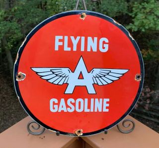 Vintage Flying A Gas Porcelain Enamel Sign 11 3/4 Gasoline Oil Pump Plate