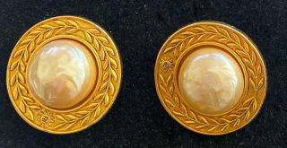 Karl Lagerfeld Vintage Earrings Haute Couture Pearl Cabochons & Gold Kl Logo