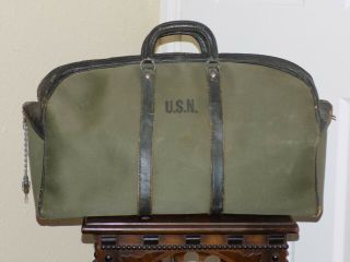 Vintage Ww2 Navy Usn Military Aviators Duffle Bag Flight Pilot W/ Lock And Key
