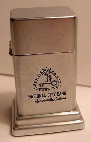 Table Lighter - National City Bank - Evansville Ind - Zippo - Vintage - Barcroft?