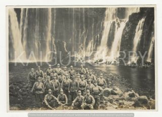 Wwii Japanese Photo: Army Soldiers At Waterfall
